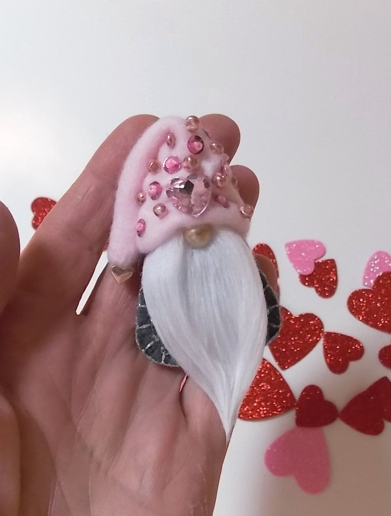 Valentines Day Gnome BroochValentines Gnome PinCute Scandinavian gnomeNordic gnomeMini Scandinavian GnomeTiny Gnome Brooch