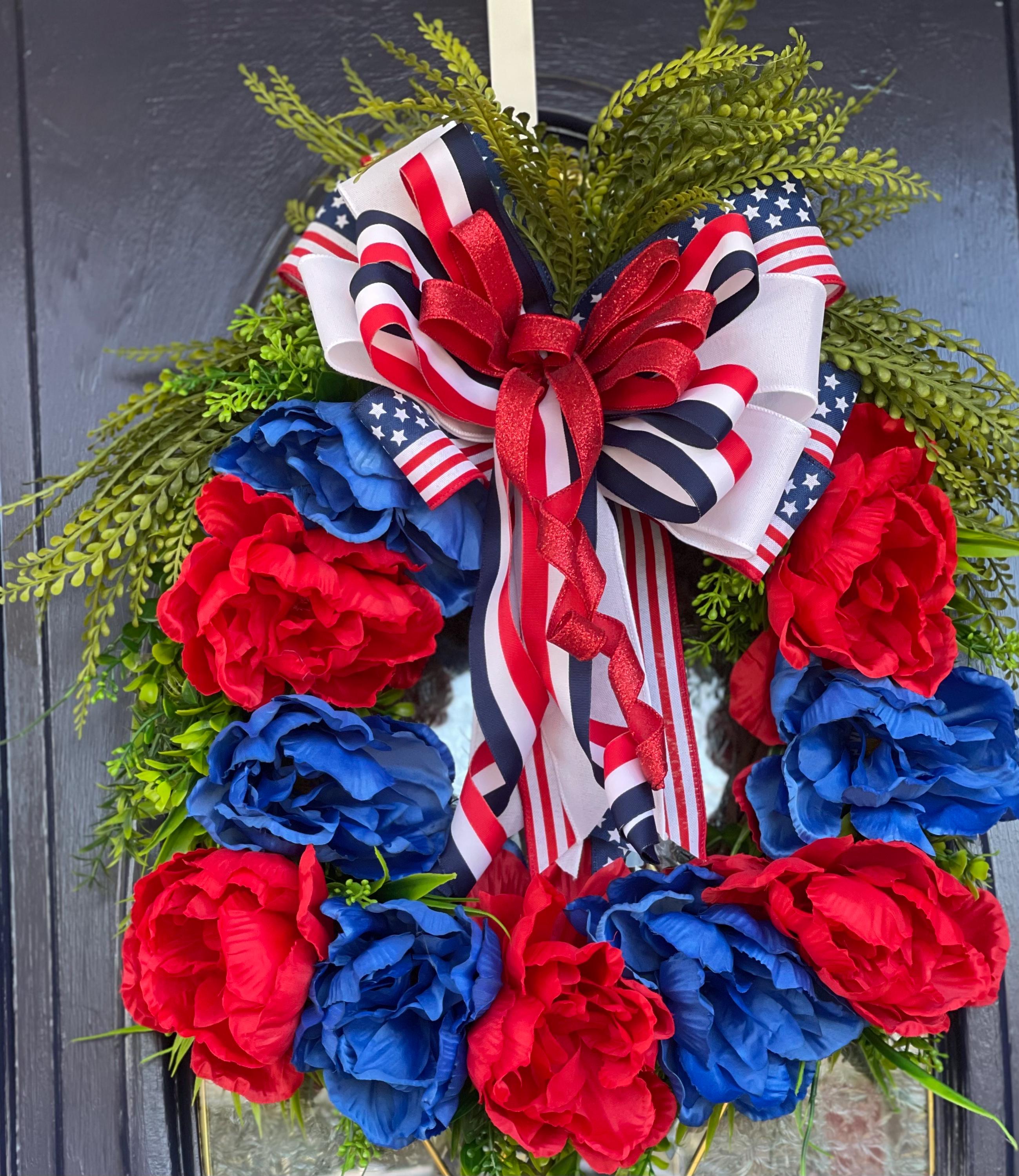 Patriotic Red White Blue Wreath, 4th of July Door Decor, Memorial Day ...