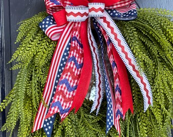 Farmhouse Greenery Wreath – Neutral Bow Rustic Door Decor – Everyday Front Door Wreath with CHANGEABLE BOW