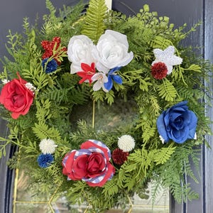 Patriotic Wreath for Front Door, 4th of July Red White Blue Floral Wreath, Memorial Day Decor, Summer Americana Door Wreath