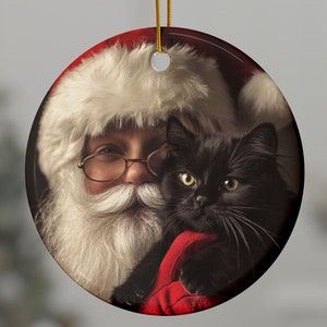 Santa and Cat Ornament, Ceramic Ornaments,Holiday Decor, Cat Tree Decoration, Gift Idea, Cat Ornament, Cat Gift