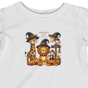 Adorable Animals First Halloween Infant Tshirt, Personalized Halloween Tshirt for Infants, Pumpkin and Animal Design, Baby Halloween Outfit