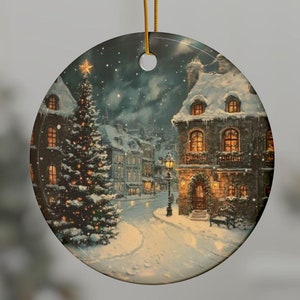 Victorian Christmas  Ornament, Snowy Village Christmas Scene,  Victorian Christmas Decor, Holiday Ornaments, Christmas Decoration,