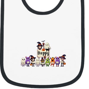 Halloween Baby Bib, Happy Halloween Bib with Fun Halloween Characters, Halloween Baby Costume, Trick or Treat Toddler Bib, Halloween Bib