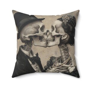 Beyond The Grave Gothic Halloween Skeleton -Spun Polyester Square Pillow