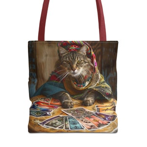Bolsa de mano con el gato del tarot que predice el futuro, magia y Halloween, mística, bolsas de mano divertidas, bolsas de mano con cartas del tarot, amantes de los gatos