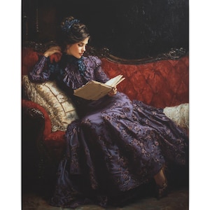 Victorian Woman Reading Canvas Art Print: Elegant Literary Decor