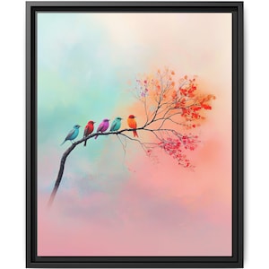 Bird Canvas Wall Art, Colorful Birds Art,  Framed Nature Print, Home Decor, Gift for Bird Lovers, Spring Wall Art, Colorful Art Piece