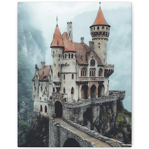 Medieval Castle Canvas Print, Canvas Art,  Decor Wall Art, Fantasy Castle Wall Hanging, Gift for History Buff, Vintage Artwork