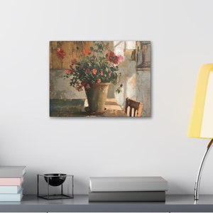 Rustic Flower Pot Canvas Print: Farmhouse Table Decor Wall Art