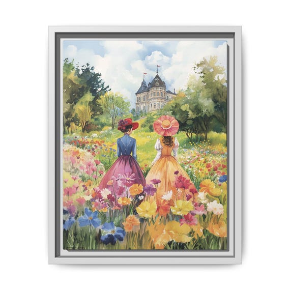 Floral Garden Canvas Flower Garden Framed Canvas Art Print Floral Landscape Art  Home Decor, Garden Lovers, Mother's Day Gift, Vintage Style