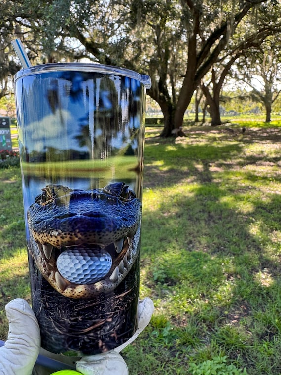 Tumbler 20oz, Alligator Golf Ball Design, Reptile Drinkware, Animal Lover Gift, Funny Mug, Wildlife Lover Gift