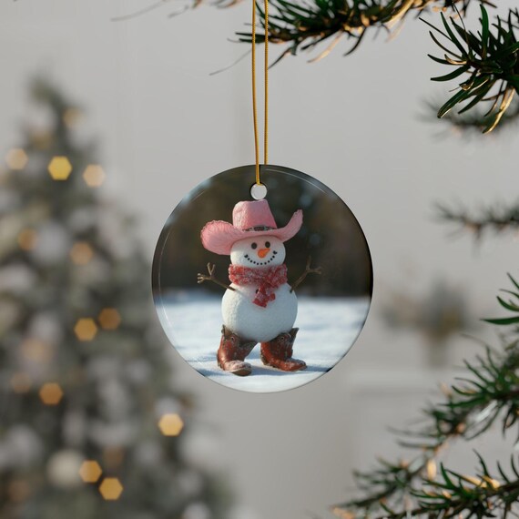 Cowgirl Snowman Ornament, Ornaments,Holiday Christmas Decor, Rustic Western Theme, Tree Decoration, Stocking Stuffer, Gift Set,