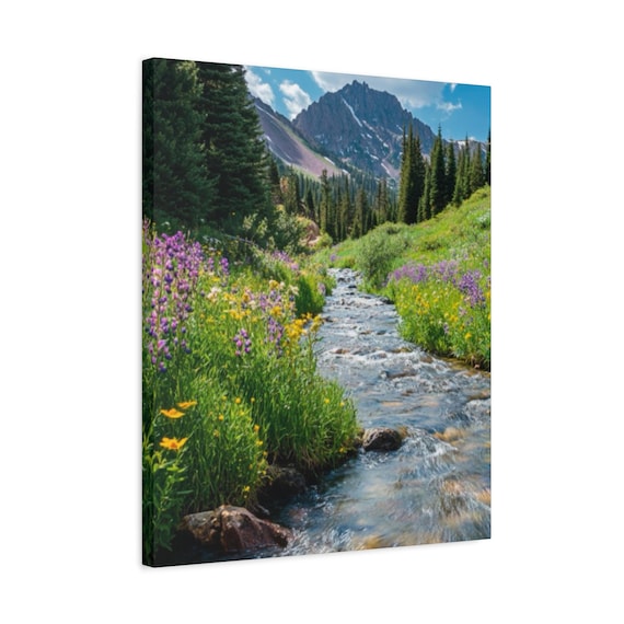 Mountain Stream Matte Canvas, Mountain Stream Art, Nature Art,