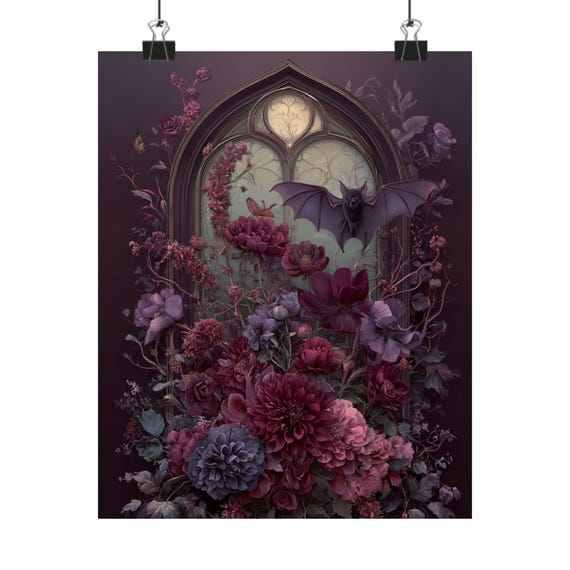 Gothic Bat Poster, Matte Vertical Wall Art, Halloween Decoration, Dark Gothic Home Decor, Gothic Room Print, Goth Gift, Bat Lovers