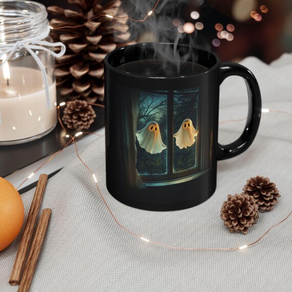 Halloween Ghosts Mug, Spooky Coffee Cup, Autumn Drinkware, Cute Ghosts Art, Holiday Kitchen Decor, Ghosts Saying Hello Mug