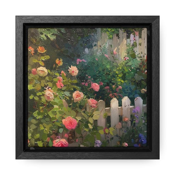 Rose Garden Print Canvas Wraps, Square Frame, Moms Rose Garden Print, Grandmas Rose Garden, Flower Print, Floral Canvas, Serene Garden Print