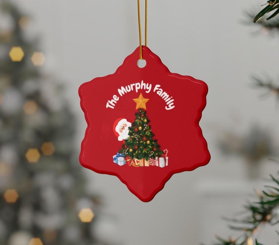 Personalized Christmas Tree Ornament with Family Name,Ceramic Ornament, Custom Holiday Decoration, Xmas Bauble, Festive Gift, Ornament Set