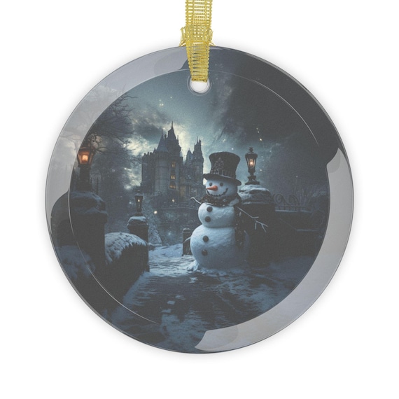 Gothic Snowman Glass Ornaments, Gothic Snowman Decor, Holiday Tree Decoration, Halloween Ornament, Unique Christmas, Winter Home Decor