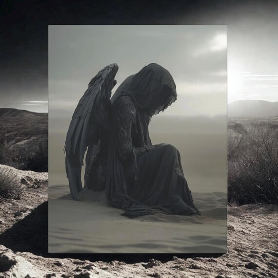 Gothic Desert Angel Canvas Art: Midnight Solitude Wall Decor