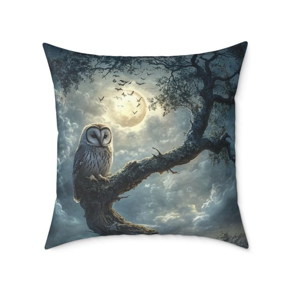 Moonlit Owl Canvas Pillow, Cozy Home Decor, Nature Lover Gift, Unique Cushion, Ideal for Relaxation, Bedroom Accent