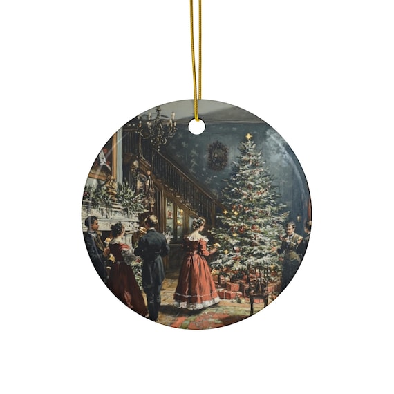 Victorian Christmas Ceramic Ornament,Victorian Christmas, Vintage Ornament, Nostalgic Ornament, Victorian Scene,Vintage Scene