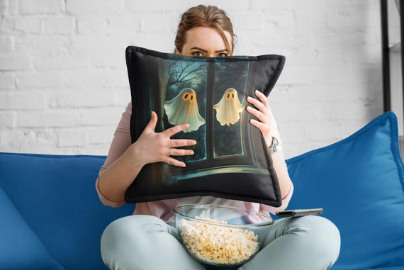 Peek a Boo Ghosts Halloween Themed  Pillow, Spooky Home Decor, Scary Throw Cushion, Trick or Treat Accent, Haunted House Decoration