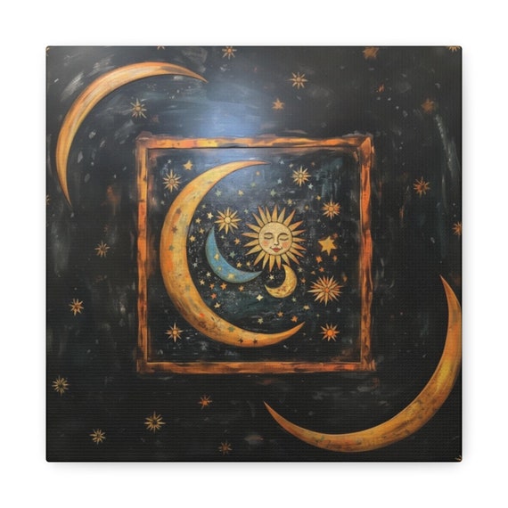 Moon Dreams Canvas Print, Celestial Wall Art, Galaxy Night Sky Decor, Lunar Phases Artwork, Outer Space Home Decor, Astronomy Wall Hanging,