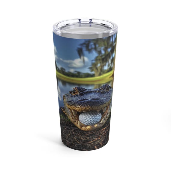 Tumbler 20oz, Alligator Golf Ball Design, Reptile Drinkware, Animal Lover Gift, Funny Mug, Wildlife Lover Gift