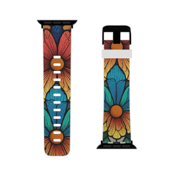 Floral Apple Watch Band - Colorful Flower Design, Floral Watch Strap, Spring Gift, Accessory for Women, Adjustable Fit, Vibrant Colors