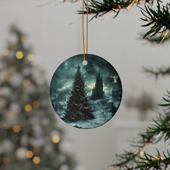 Gothic Christmas Scene, Ornaments,  2-Side Print, Holiday Decor, Christmas Tree Decoration, Gothic