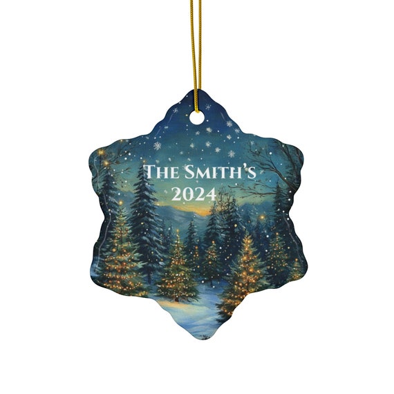 Christmas Tree Personalized Forest Scene Ornament, 4 Shapes, Personalized Ornaments, Serene forest scene,  Holiday Keepsake, Hanukkah gift