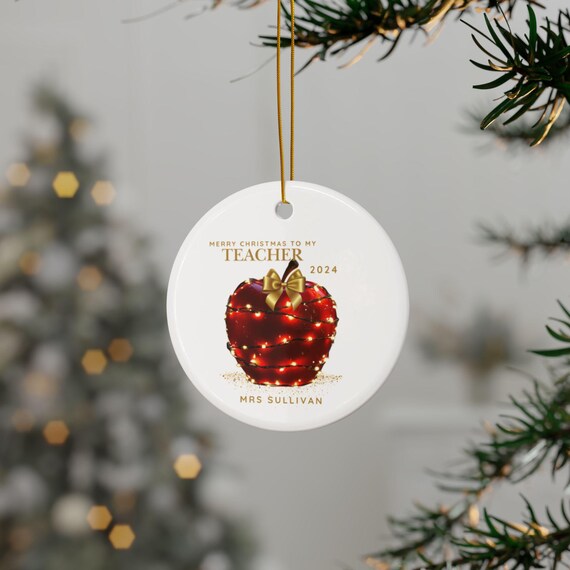Christmas Teacher Ornament, Personalized Ceramic Ornament, Teacher Gift, 2-Side Print, Holiday Decor, Christmas Decoration, Teacher