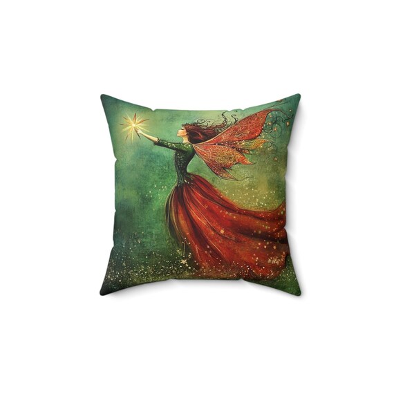 Christmas Angel Pillow - Holiday Decor, Festive Square Cushion, Religious Angel Gift, Holiday Home Accent, Guardian Angel Throw, 14x14