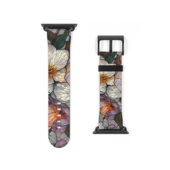 Floral Apple Watch Band - Elegant Flower Design, Spring Accessories, Gift for Her, Stylish Watch Strap, Nature Lover's Band