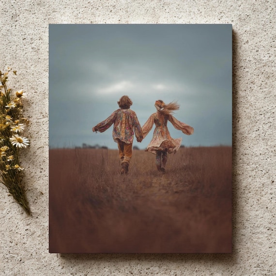 Romantic 60's Hippie Canvas Art, 1960's Couple Art, Romantic Couple Art, Gift for Couples, Wall Art for Boho Living Room