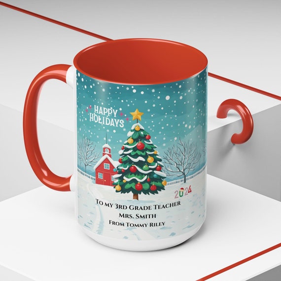 Personalized Christmas Teacher Mug, Personalized Gift, Teacher  Gift, Custom Ceramic Cup, Teacher Christmas