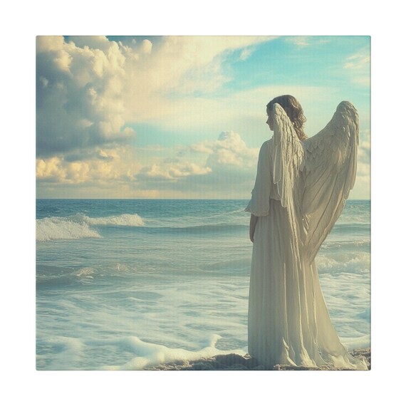 Canvas Art, Angel Ocean View Matte Canvas, Stretched,  Wall Decor, Home Decor, Beach Theme Art, Coastal Wall Art, Angel Painting
