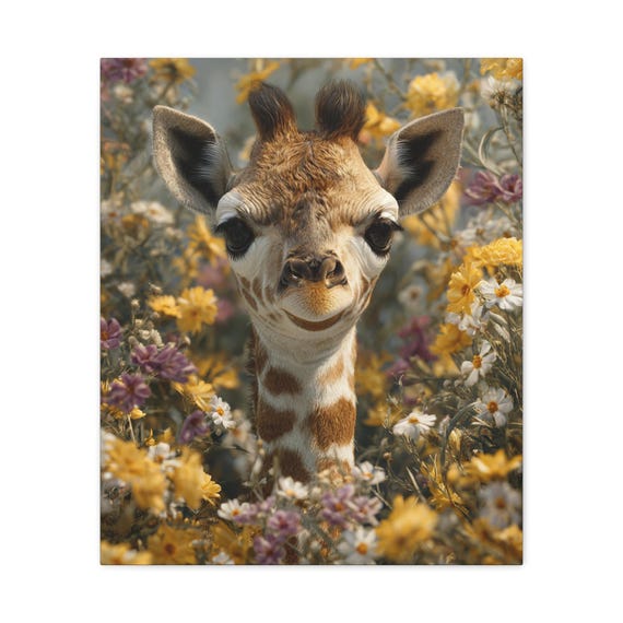 Whimsical Giraffe Canvas Art Print, Nursery Decor, Cute Animal Wall Art, Safari Home Decoration, Gift for Animal Lovers