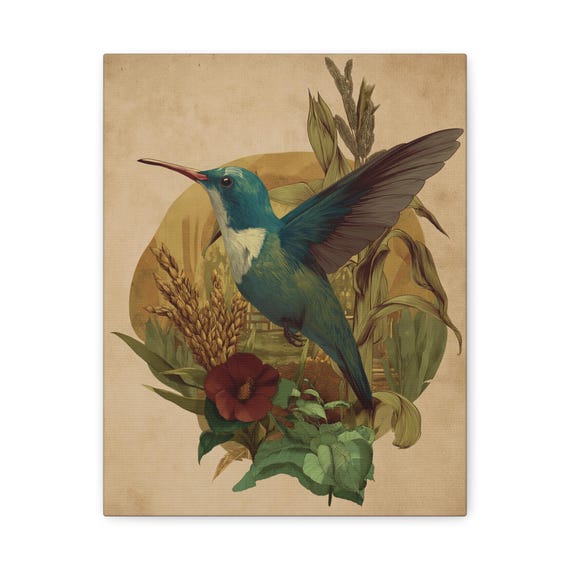 Hummingbird Canvas Print,Country hummingbird design,nature lover wall art decor, rustic farmhouse print, wildlife bird lover gift, boho chic