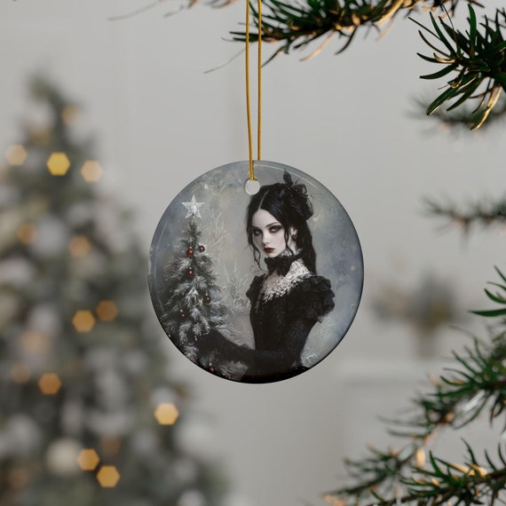 Gothic Christmas Ceramic Ornaments,Christmas Decorations, Holiday Ornaments, Festive Decor, Christmas Tree Decor, Holiday Gift, Goth