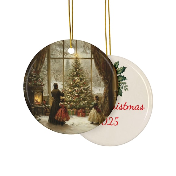 Ceramic Ornaments, Victorian Era Ornament, Personalized Holiday Decor, Christmas Tree Decoration, Double-Sided Keepsake, Customized Xmas