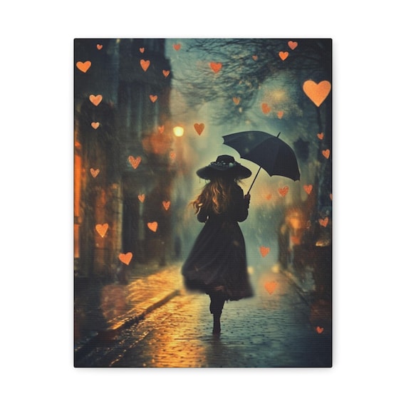 Love and Hearts Canvas Wall Art, Love is in the Air, Raining Hearts, Romantic Home Decor, Heart Art Print, Valentine's Day Gift, Love