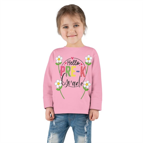 Hello Pre K Toddler Tee, Back to School Shirt, Daisy Theme Kids Shirt, Preschool Long Sleeve Top, Cute Children's Clothing, Teacher Gift