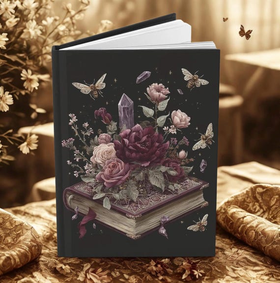 Floral Crystal Hardcover Journal,Spell Journal, Elegant Blogging Notebook for Writers, Gift for Her, Dream Journal, Creative Writing Diary