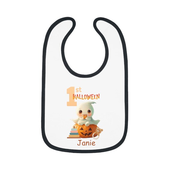 Personalized First Halloween Baby Contrast Trim Jersey Bib, First Halloween, baby bib, Halloween Bib