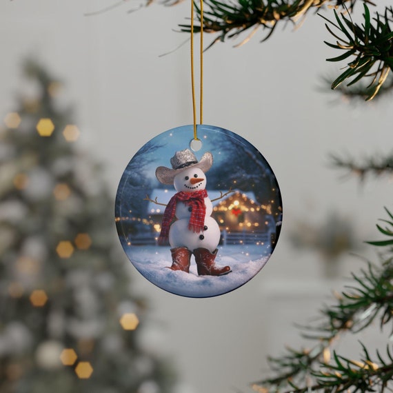 Cowboy Snowman Ornament, Ornaments,  Christmas Tree Decor, Holiday Gift, Western Snowman Decor, Cowgirl Ornament, Ranch Style
