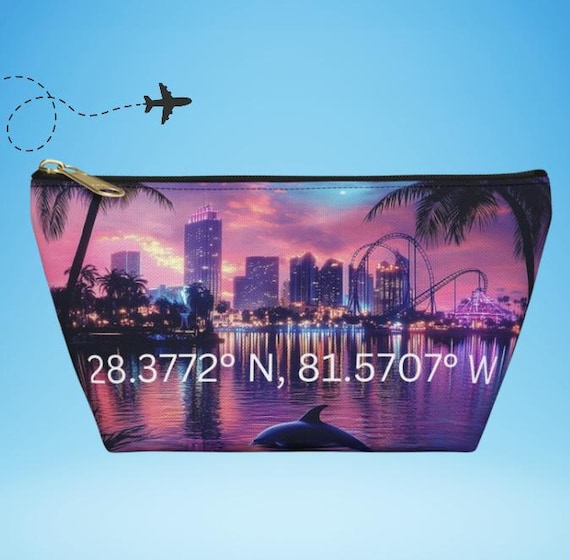 Lake Buena Vista FL Coordinate Travel Pouch,  Florida themed Accessory Bag, Zipper Makeup Case, Vacation Gift, Traveler Organize Pouch