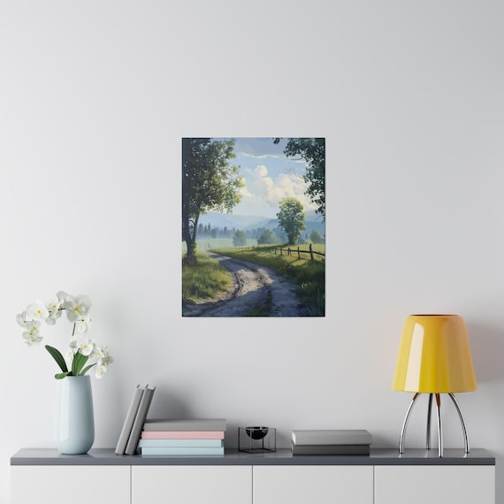Country Road Landscape Art Print, Wall Decor, Home Office Decor, Matte Canvas Print, Stretched Canvas Art, 16x20 vertical