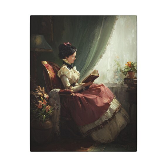 Victorian Era Book Art, Elegant Vintage Reading Canvas Wall Art, Home Decor, Literary Gift,Art for Book Lovers, Vintage Artwork